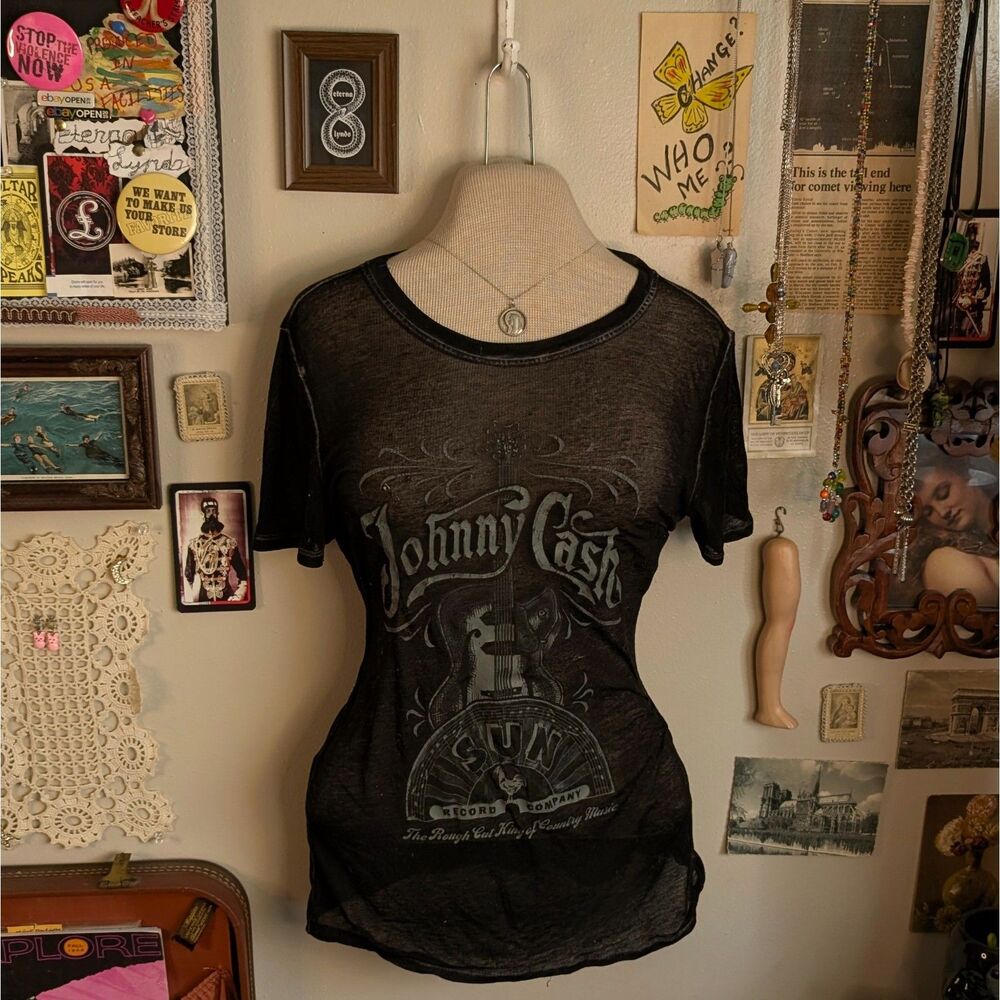 Johnny Cash Graphic Burnout T-Shirt Women's Small Black